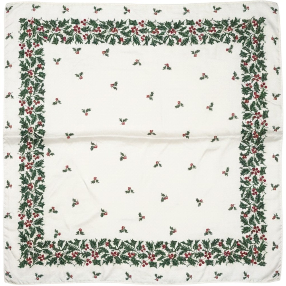 Talbots Vintage 100% Silk Square Scarf Cream Holly Berry Christmas Holiday 21x21